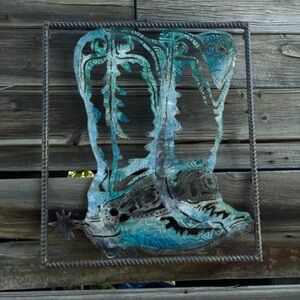 Western Metal Cowboy Boot Wall Hanging